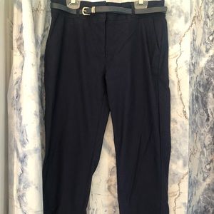 Navy blue dress pants with matching belt